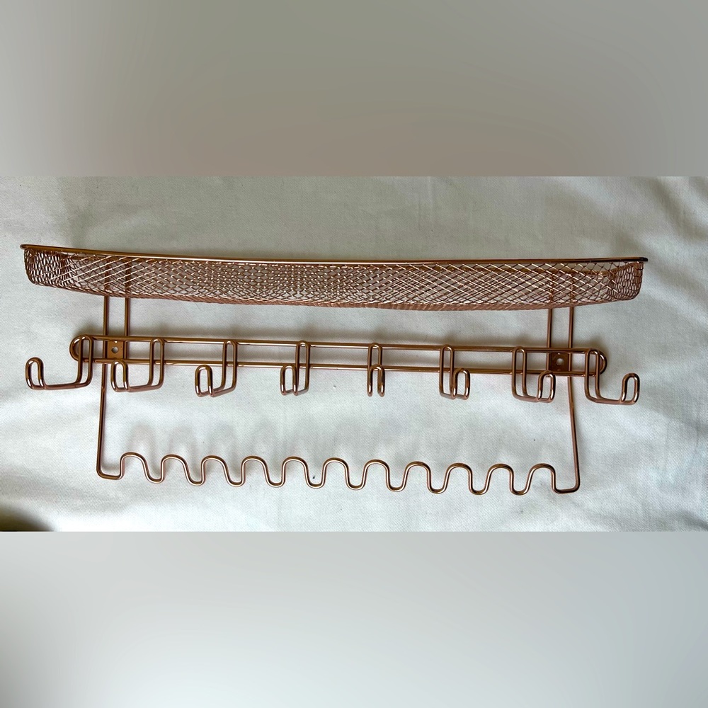 Rose gold wall hanging jewelry display organizer 15”